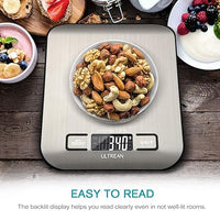Ultrean Digital Food Scale, High Precision Kitchen Scale, Measures in Grams and Ounces for Cooking and Baking, 5 Units with Tare Function, Stainless Surface (Batteries Included) - Silver